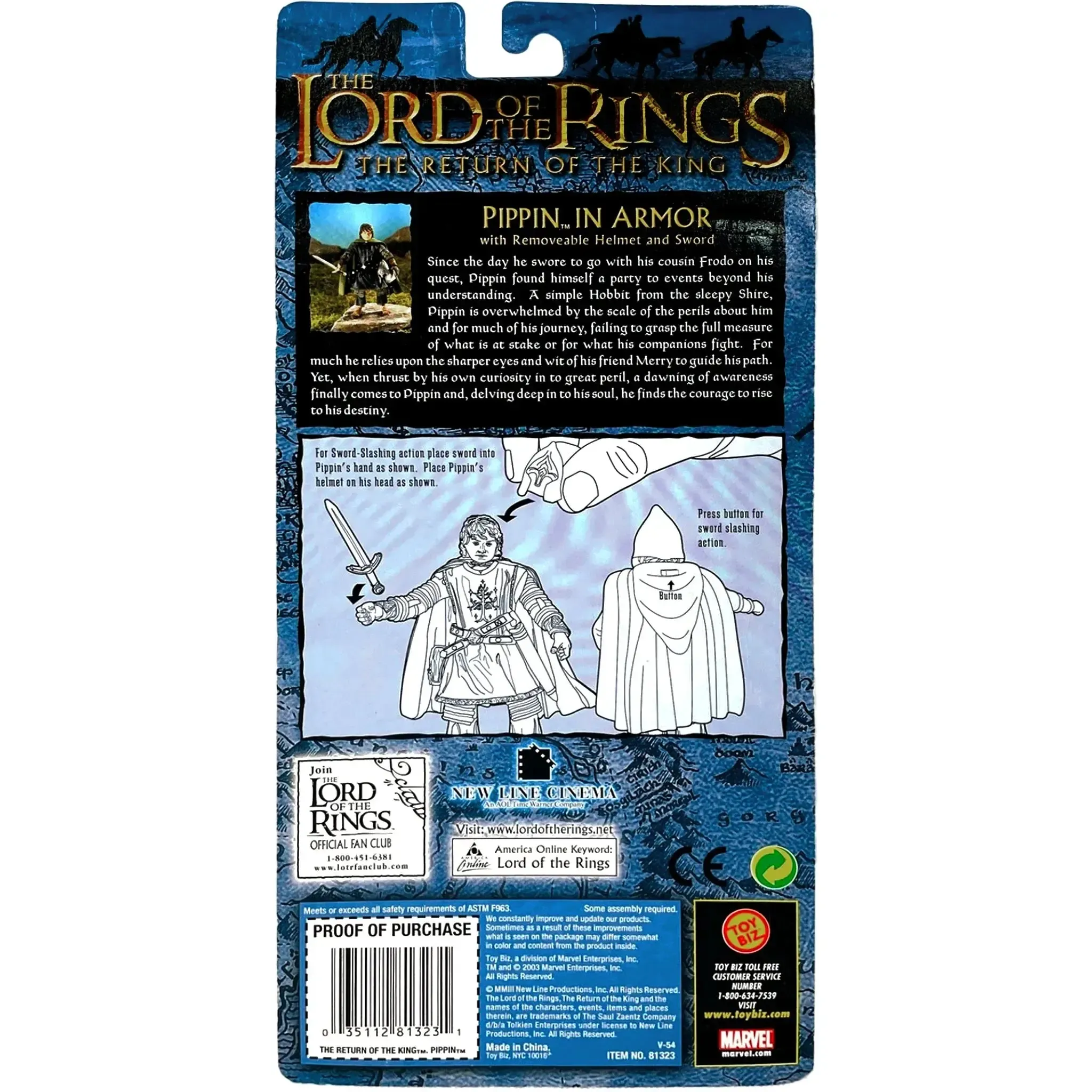 The Lord of the Rings: The Return of the King - Pippin in Armor with Removable Helmet and Sword Ability Action Figure - Toy Biz - (2003) - Image 2