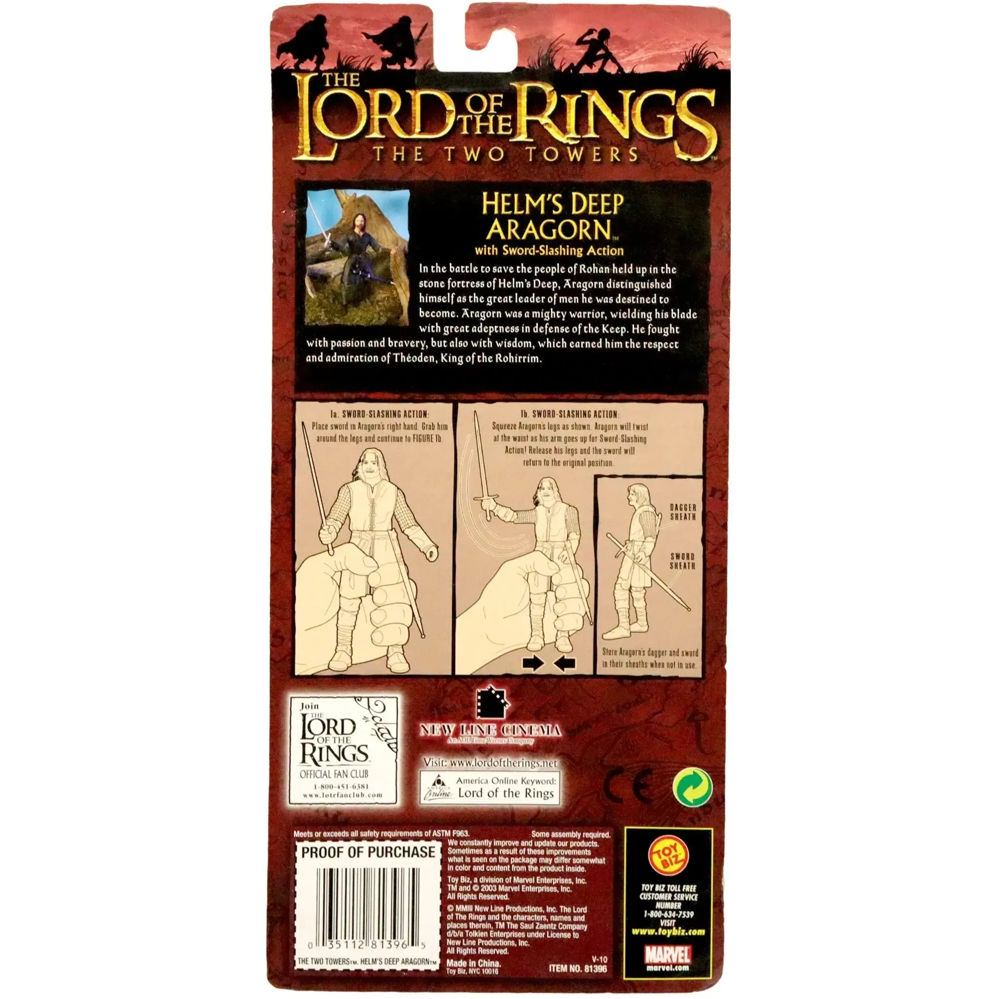 The Lord of the Rings: The Two Towers - Helm’s Deep Aragorn Sword-Slashing Action Figure (6.25") - Toy Biz - (2003) - Image 2