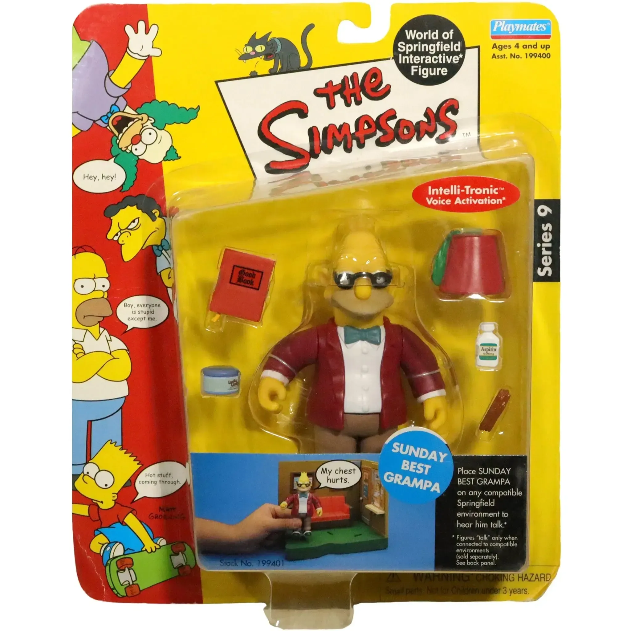 The Simpsons - Sunday Best Grampa Interactive Action Figure with Intelli-Tronic Voice Activation (4.75") - Playmates Toys - World of Springfield Series 9 (2002)