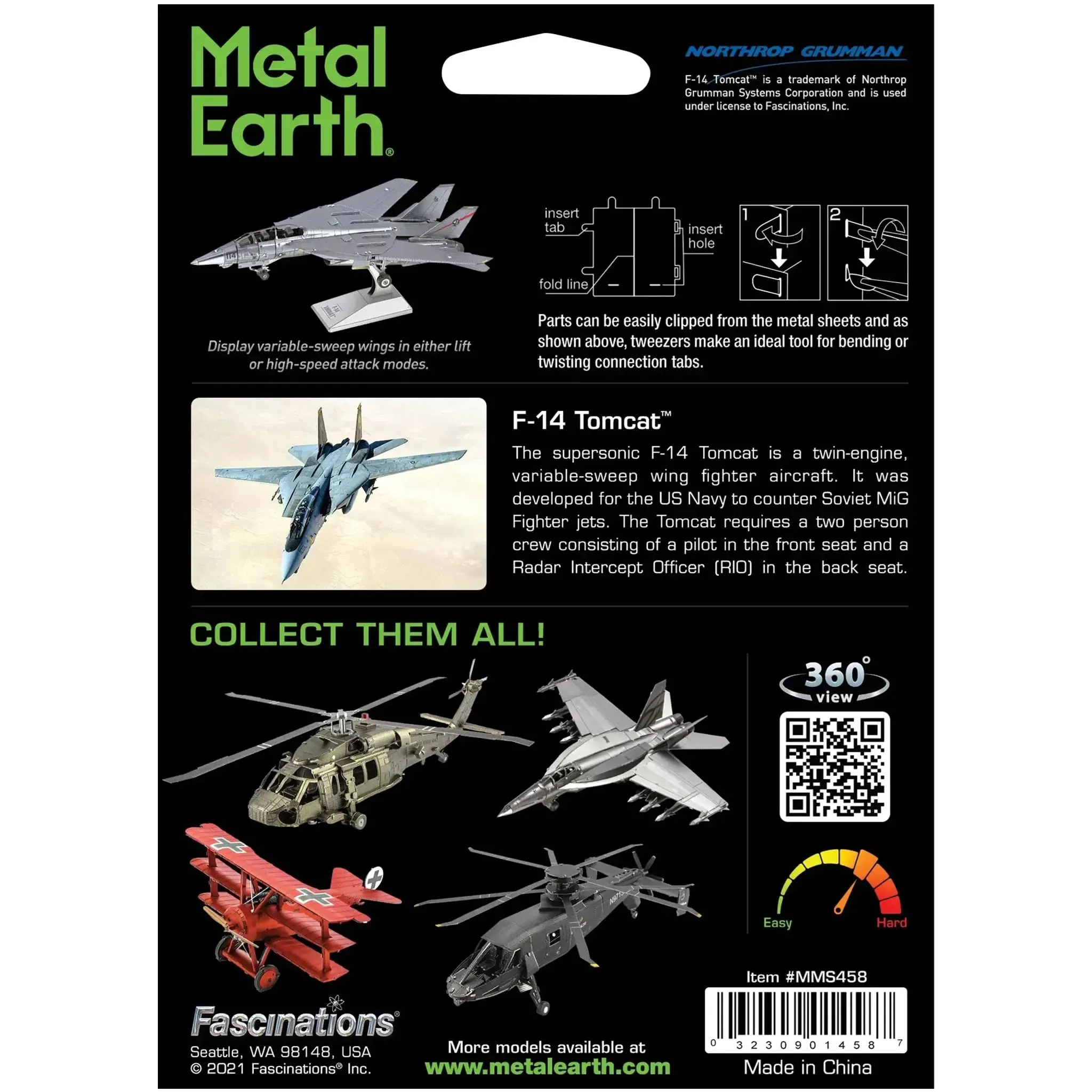 The United States Navy - Grumman F-14 Tomcat Fighter Jet 3D Figure Model Kit (1:130 Scale, Steel, Hard Difficulty) - Fascinations - Metal Earth Series - (2024) - Image 3