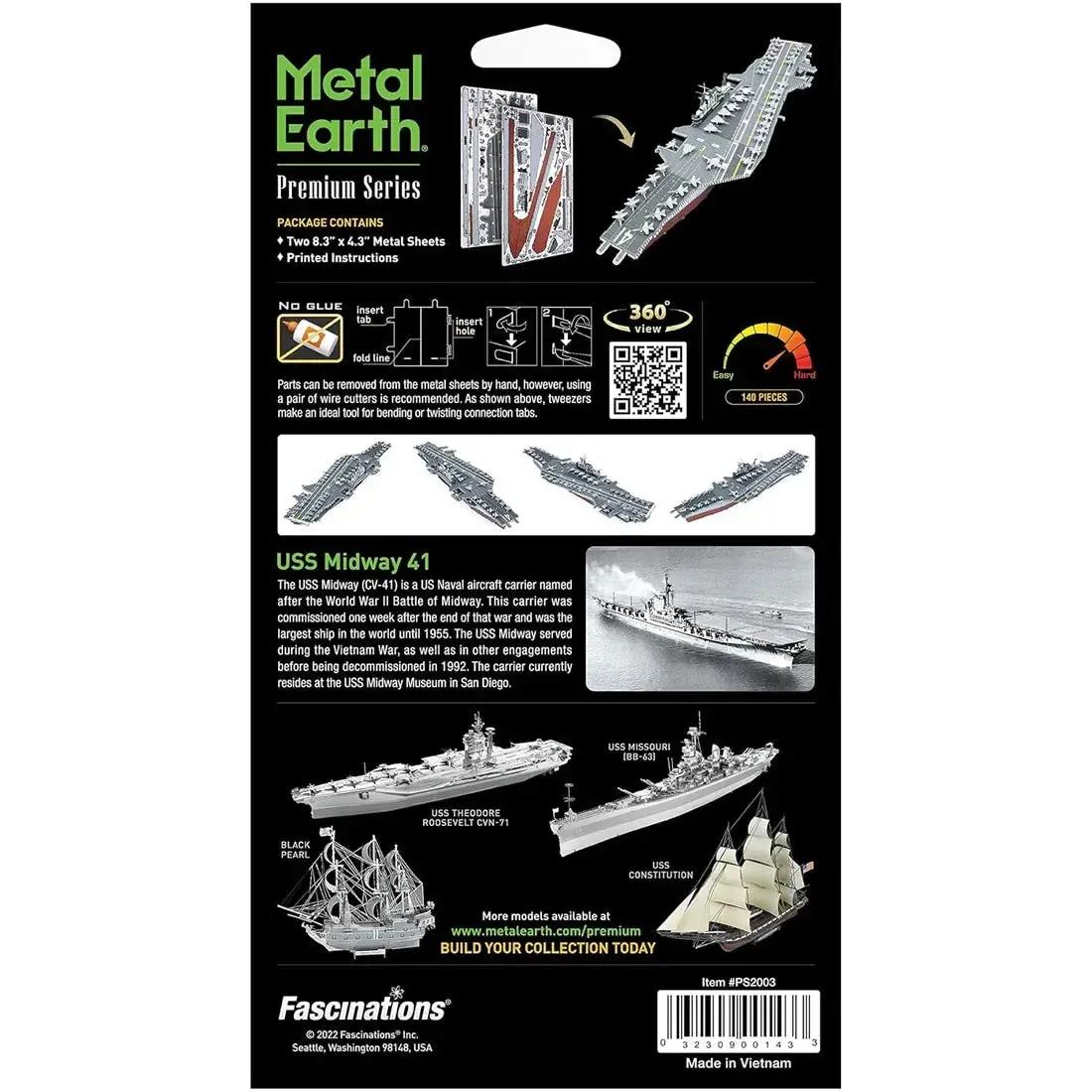 The United States Navy - USS Midway Aircraft Carrier Ship Figure Model Kit (1:1410 Scale, Steel, Challenging Difficulty) - Fascinations - Metal Earth Premium Series - Image 3