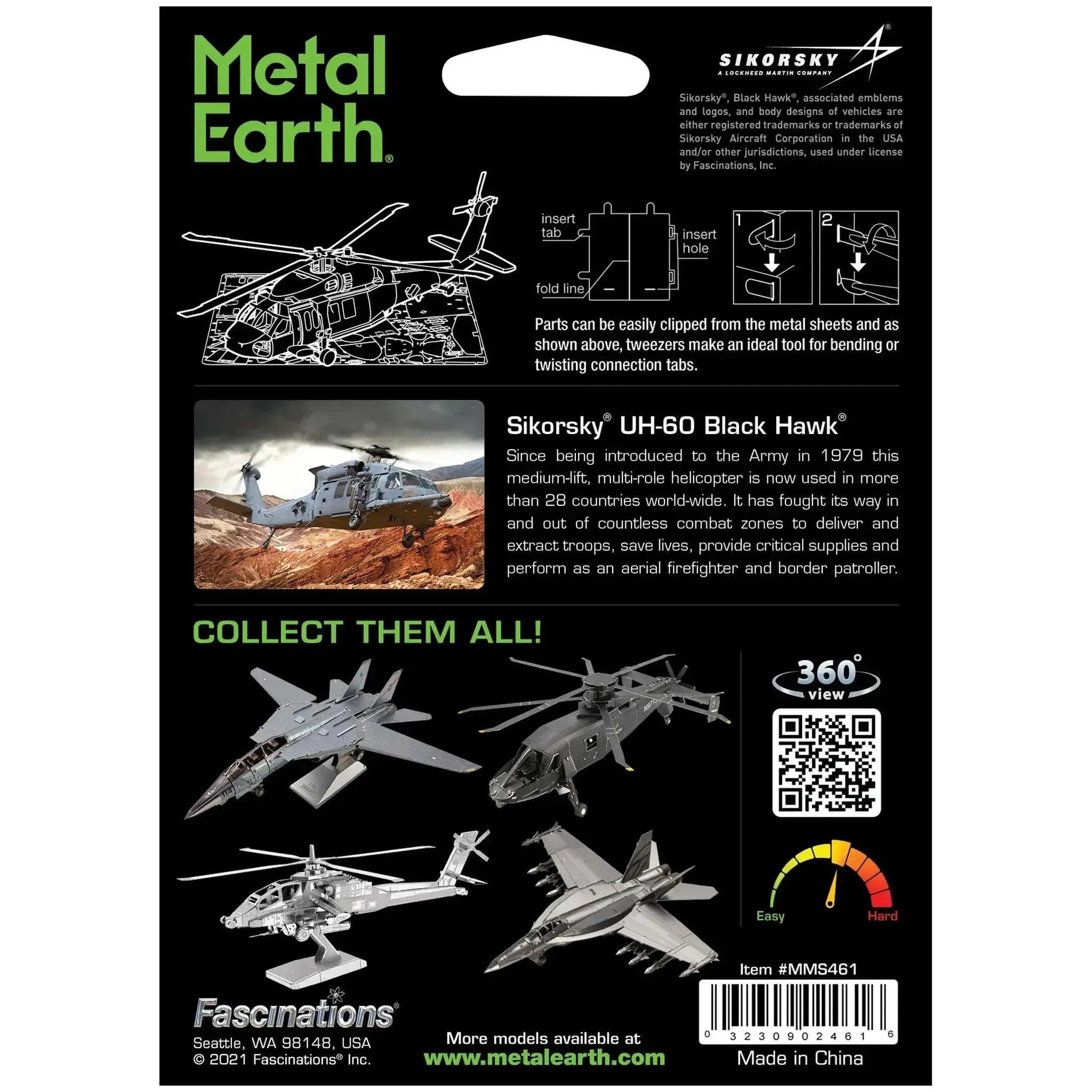 The United States - Sikorsky UH-60 Black Hawk Helicopter 3D Figure Model Kit (1:122 Scale, Steel, Easy Difficulty) - Fascinations - Metal Earth Series - (2024) - Image 3