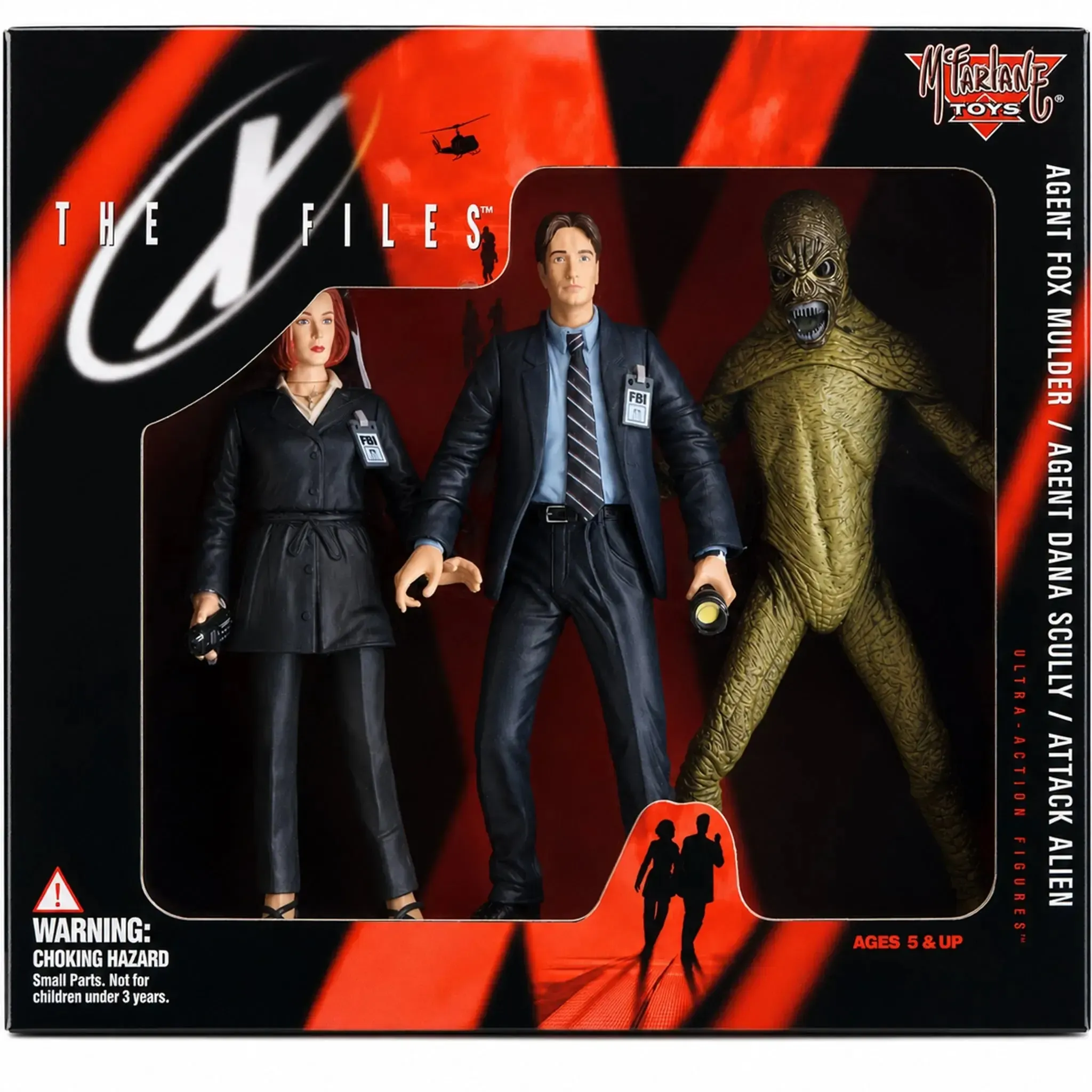 The X-Files - Fight the Future 3-Pack Action Figure Set (Agent Fox Mulder, Agent Dana Scully & Attack Alien) - McFarlane Toys - Ultra Action Figures Series - (1998)