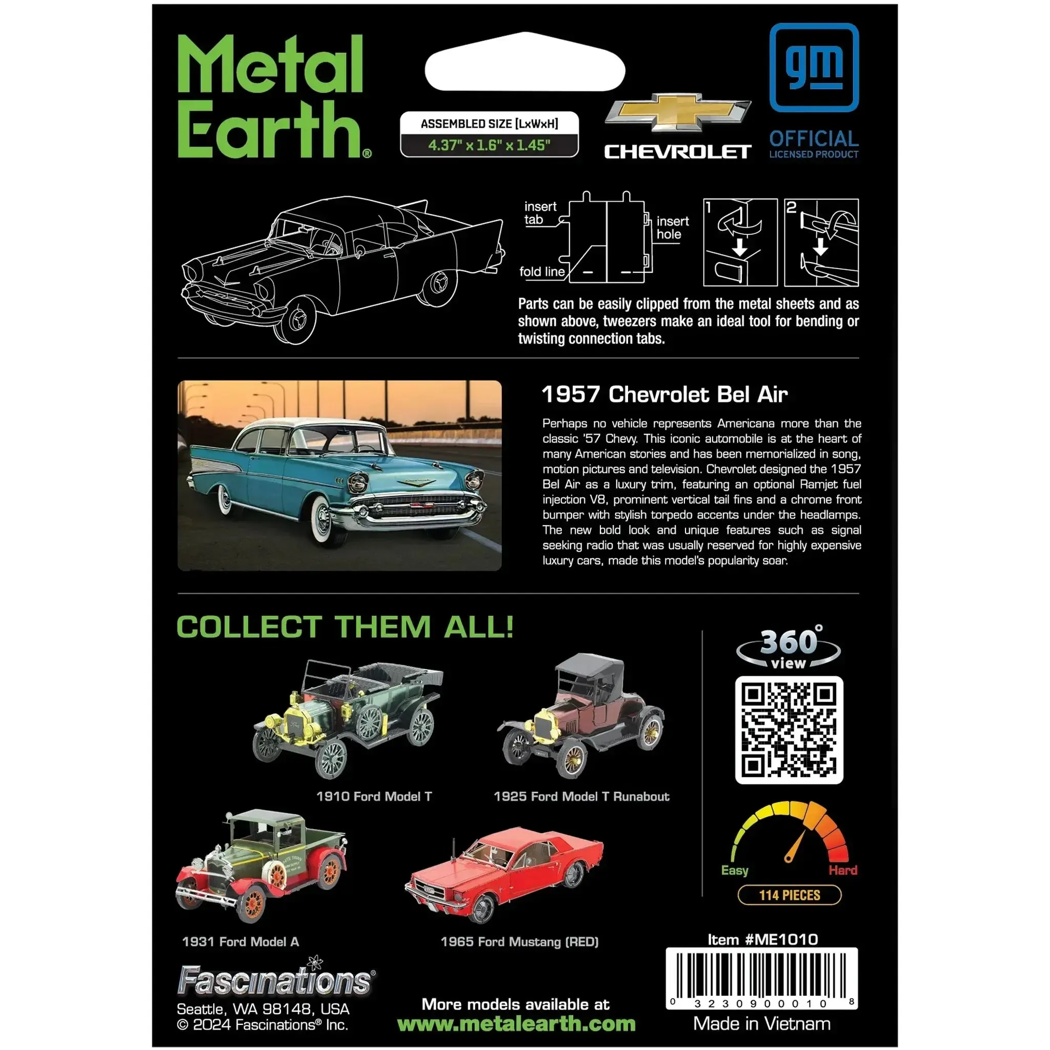 United States - 1957 Chevrolet Bel Air (Colored) Car 3D Figure Model Kit (1:49 Scale, Steel, Moderate Difficulty) - Fascinations - Metal Earth Series - (2024) - Image 3