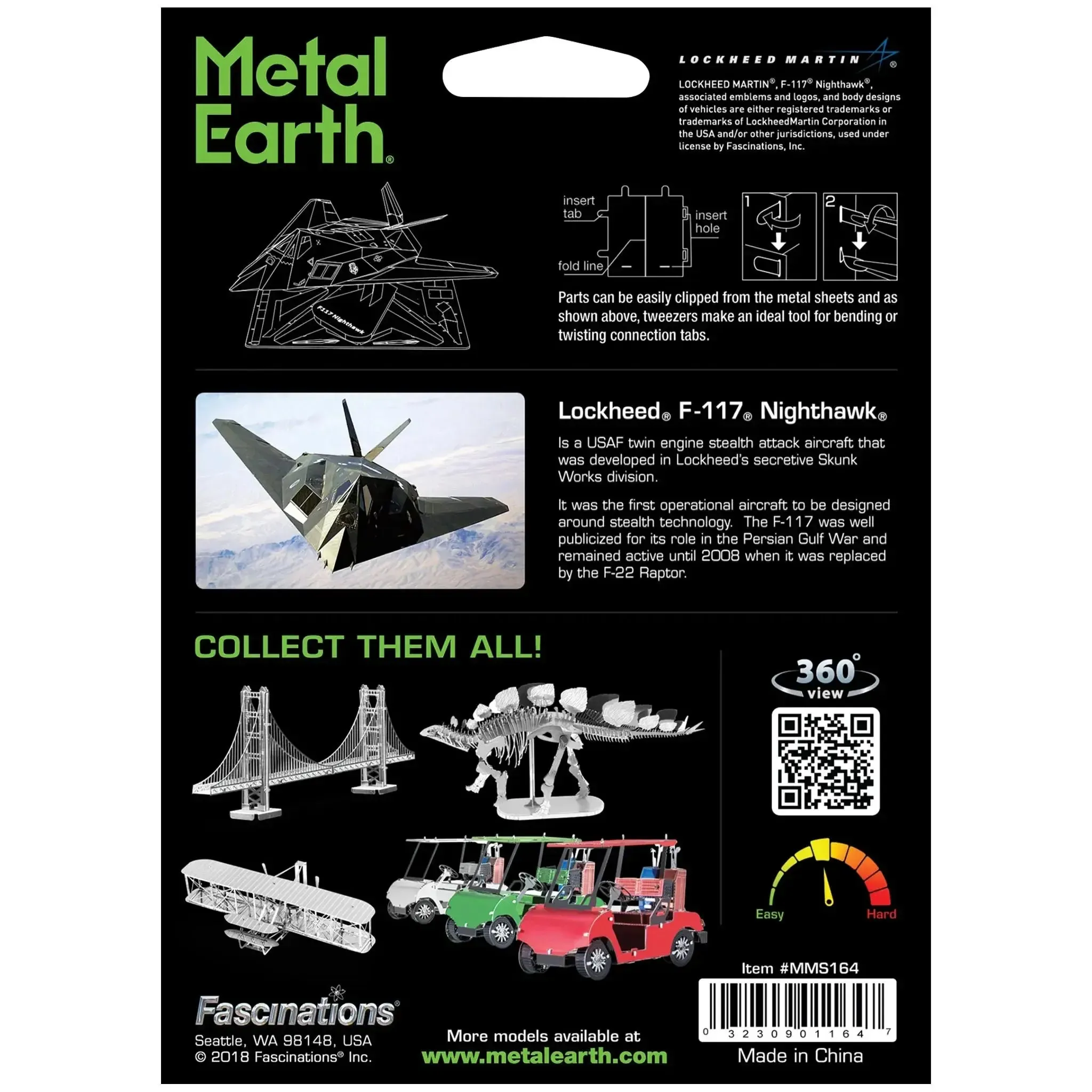 United States Air Force - Lockheed Martin F-117 Nighthawk Stealth Aircraft Figure Model Kit (1:151 Scale, Steel, Moderate Difficulty) - Fascinations - Metal Earth Series - (2023) - Image 3