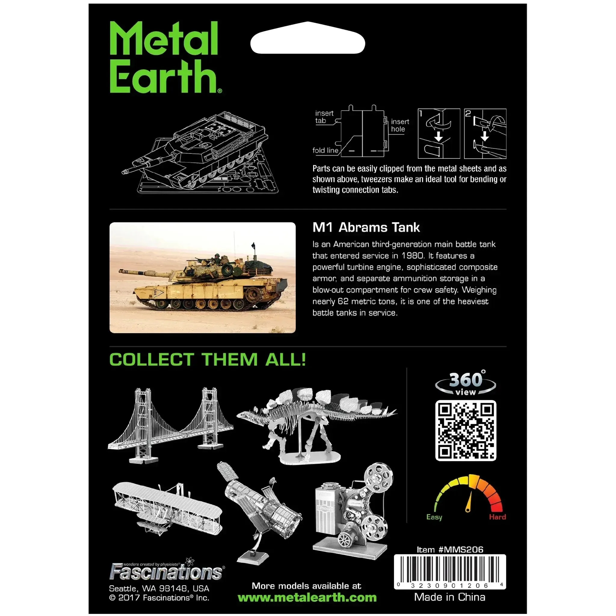 United States Army - M1 Abrams Tank Military Vehicle Figure Model Kit (Steel, Moderate Difficulty) - Fascinations - Metal Earth Series - (2022) - Image 3