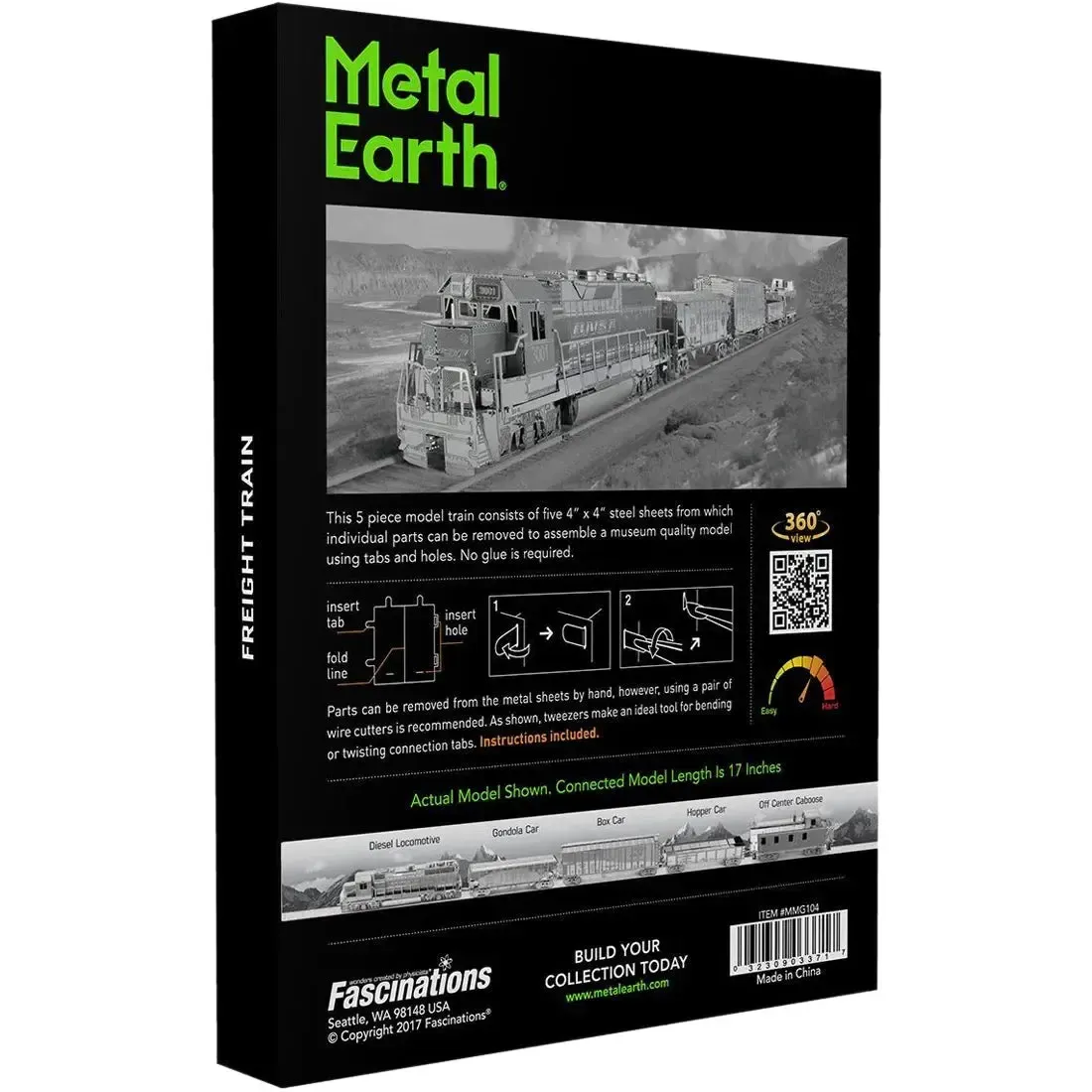Unpainted Freight Train with Engine & 4 Cars Figure Model Kit Gift Set (Steel, Challenging Difficulty) - Fascinations - Metal Earth Premium Series - Image 3