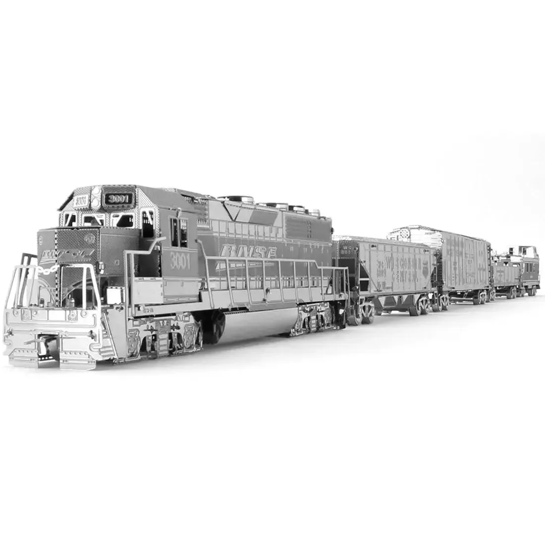 Unpainted Freight Train with Engine & 4 Cars Figure Model Kit Gift Set (Steel, Challenging Difficulty) - Fascinations - Metal Earth Premium Series - Image 5