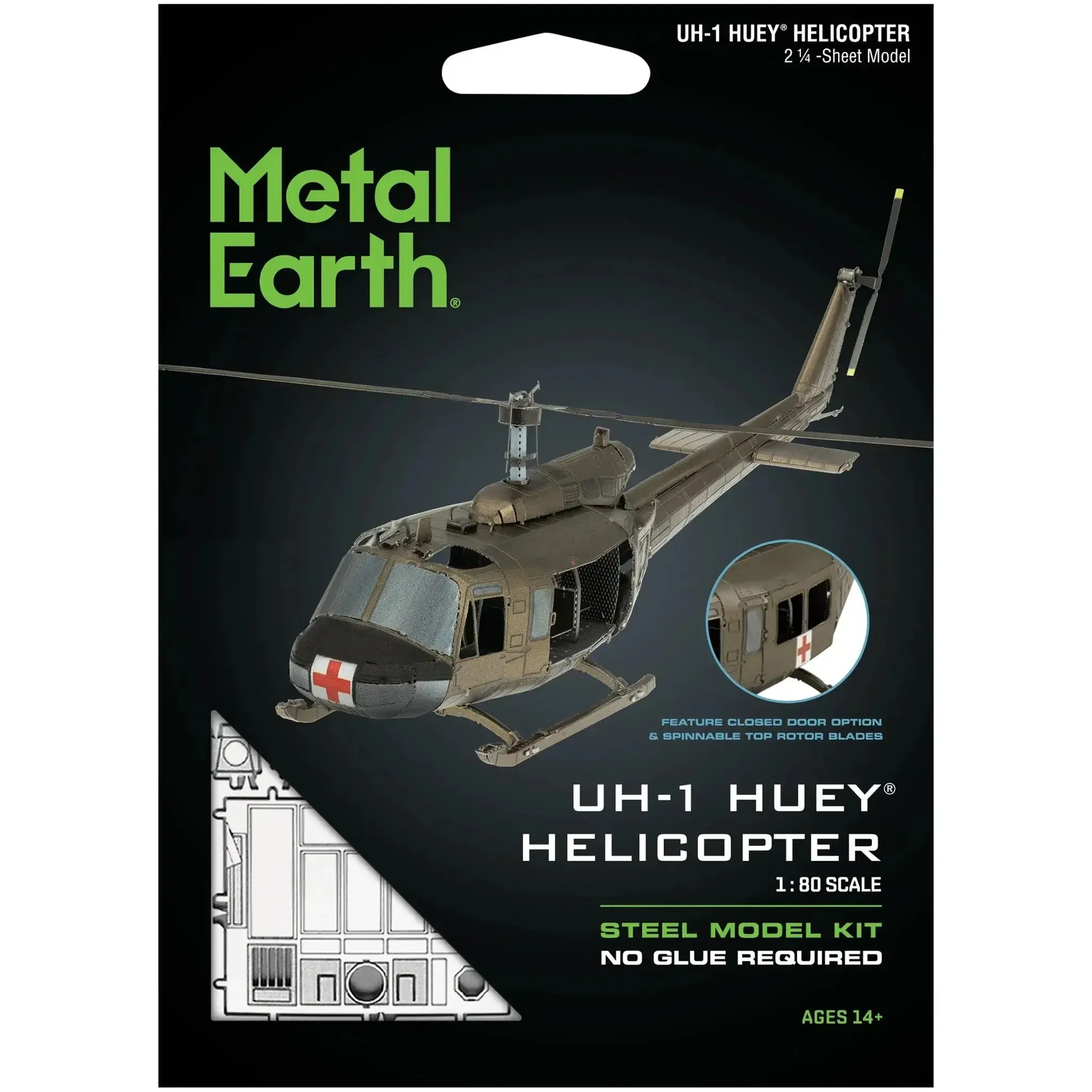Vietnam War [United States Army] - Bell UH-1 Huey Helicopter 3D Figure Model Kit (1:80 Scale, Steel, Moderate Difficulty) - Fascinations - Metal Earth Series - (2023)