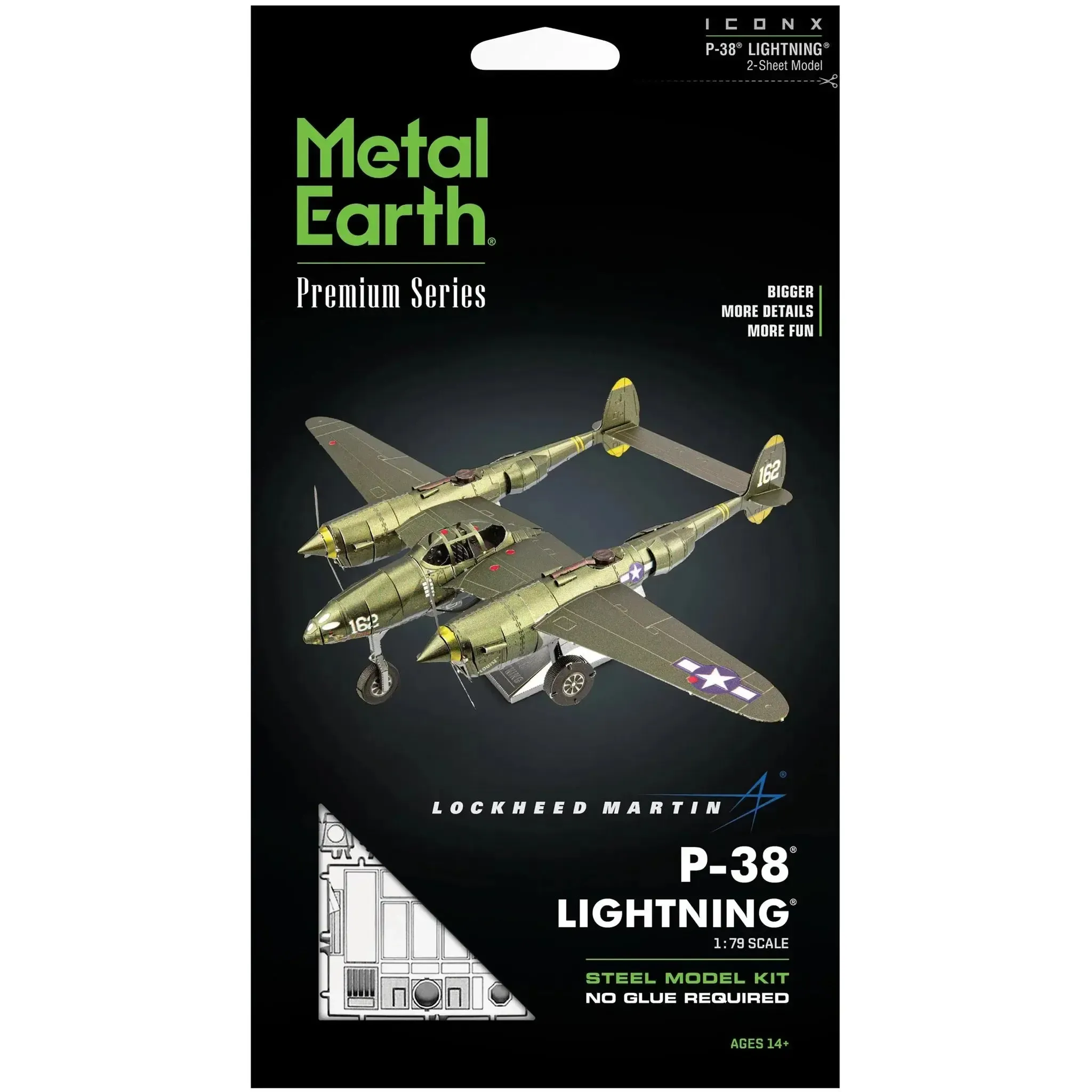 World War II [United States Army Air Forces] - Lockheed Martin P-38 Lightning Fighter Aircraft 3D Figure Model Kit (1:79 Scale, Steel, Moderate Difficulty) - Fascinations - Metal Earth Premium Series - (2023)