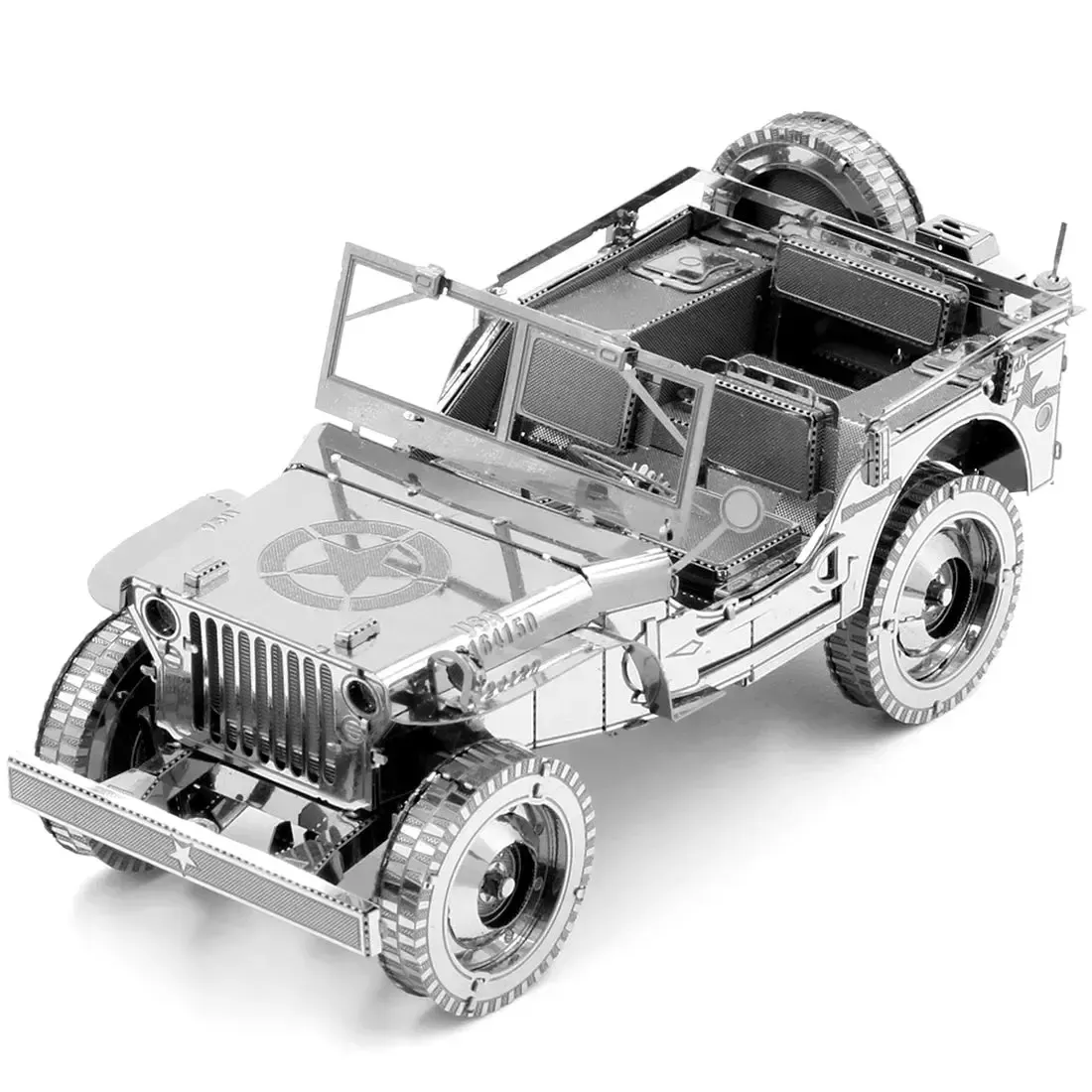 World War II - Unpainted Willys Overland Jeep Car Figure Model Kit (Steel, Challenging Difficulty) - Fascinations - Metal Earth Premium Series - Image 2