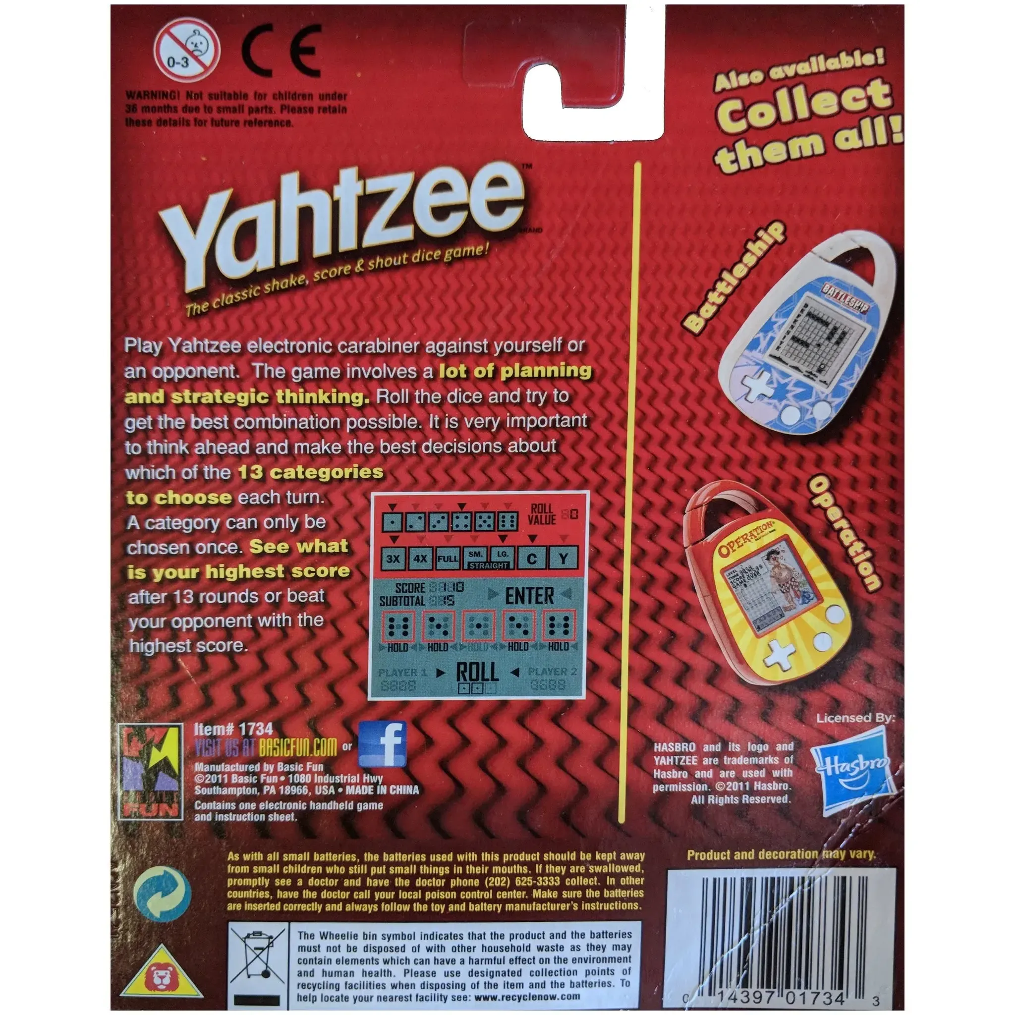 Yahtzee - Electronic Carabiner Edition Handheld Electronic Dice Game (1+ Players, Ages 8+) - Basic Fun [Hasbro] - (2011) - Image 3